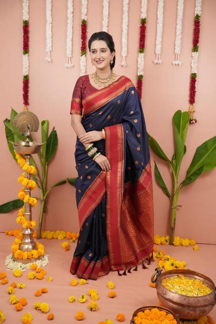 MS 536 Navy Blue Color Banarasi Silk Saree with Zari Work. Wedding, Party, Festive, Events, Available at ₹1699 only. Delivery 4-6 Working Days. Shop now. | Sarees, Bollywood Sarees, Creative Sarees, Designer Sarees, Embroidered Sarees, Ethnic Saree, Modern Digital sarees, Party Wear Sarees