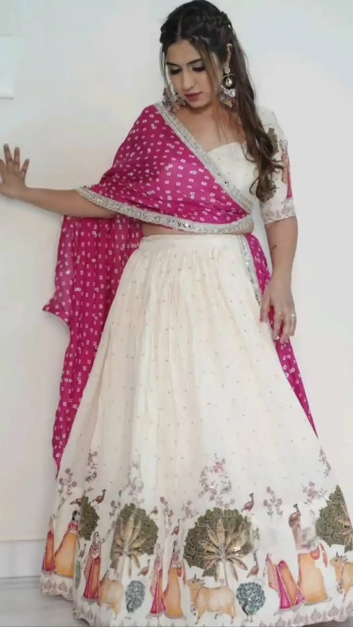 Off White Dola Silk Foil Work Lehenga Choli - Image 3