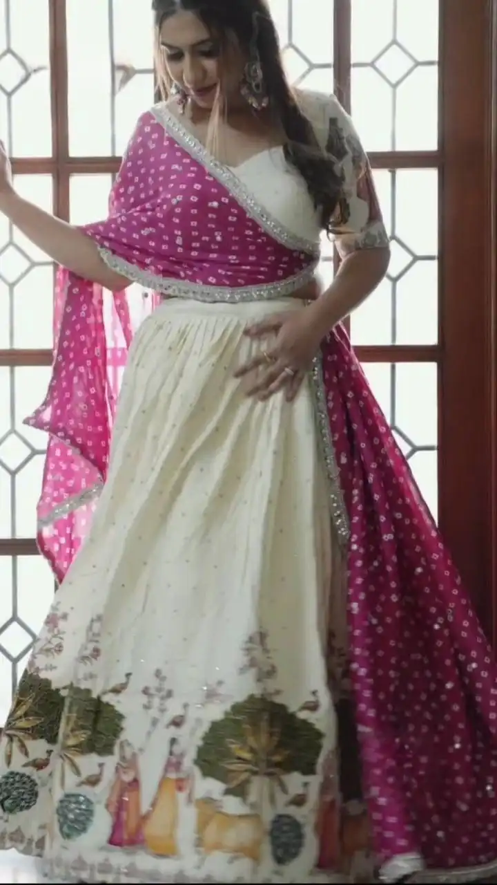 Off White Dola Silk Foil Work Lehenga Choli - Image 2