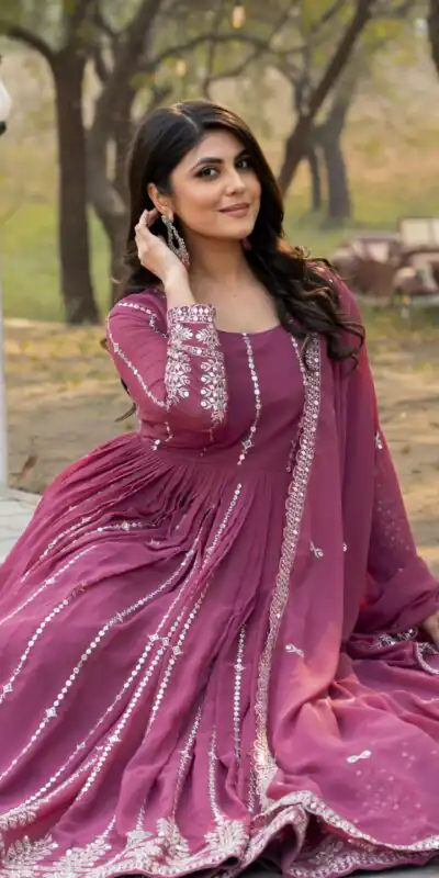 Ram 080 Onion Fox Georgette Gown with Embroidery Work. Wedding, Party, Festive, Events, Best Price ₹2049. Delivery 4-6 Working Days. Shop now. | Jump Suits, Salwar suit, Casual Suits, Creative suits, Designer Suits, Palazzo Suits, Party Wear Suits, Patiala Suits, Straight Suits