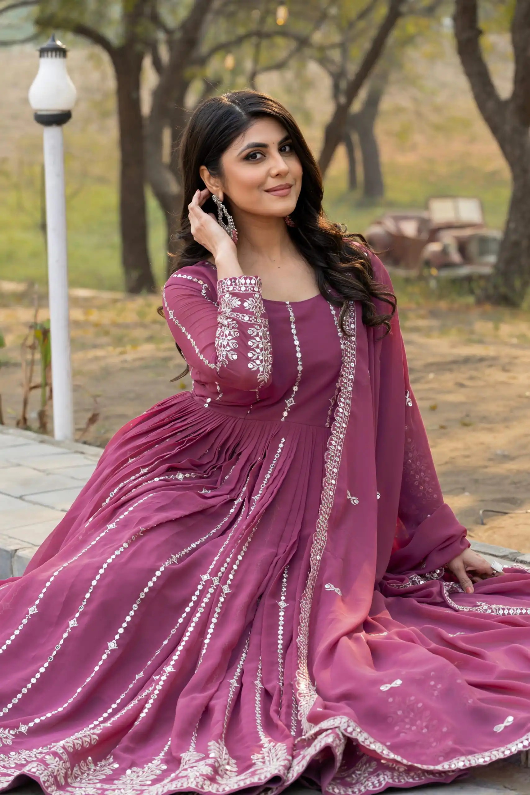 Onion Fox Georgette Embroidery Work Gown - Image 2