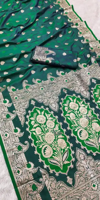 Parrot Green Banarasi Lace Zari Work Saree