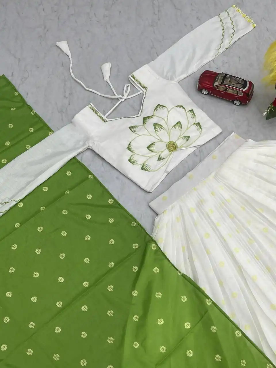 Parrot Green Chinon Digital Print Lehenga Choli - Image 2