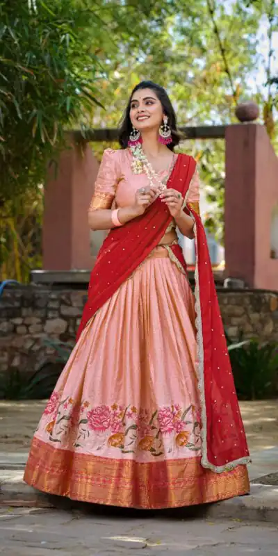 LNB1518 Peach Color Cotton Silk Thread Embroidery Work Lehenga Choli Wedding, Party, Festive, Events Etc. Delivery 4-6 Working Days Rs 2999 | Lehenga, Bollywood Lehenga, Creative Lehenga, Designer Lehenga, Embroidered Lehenga, Party Wear Lehenga