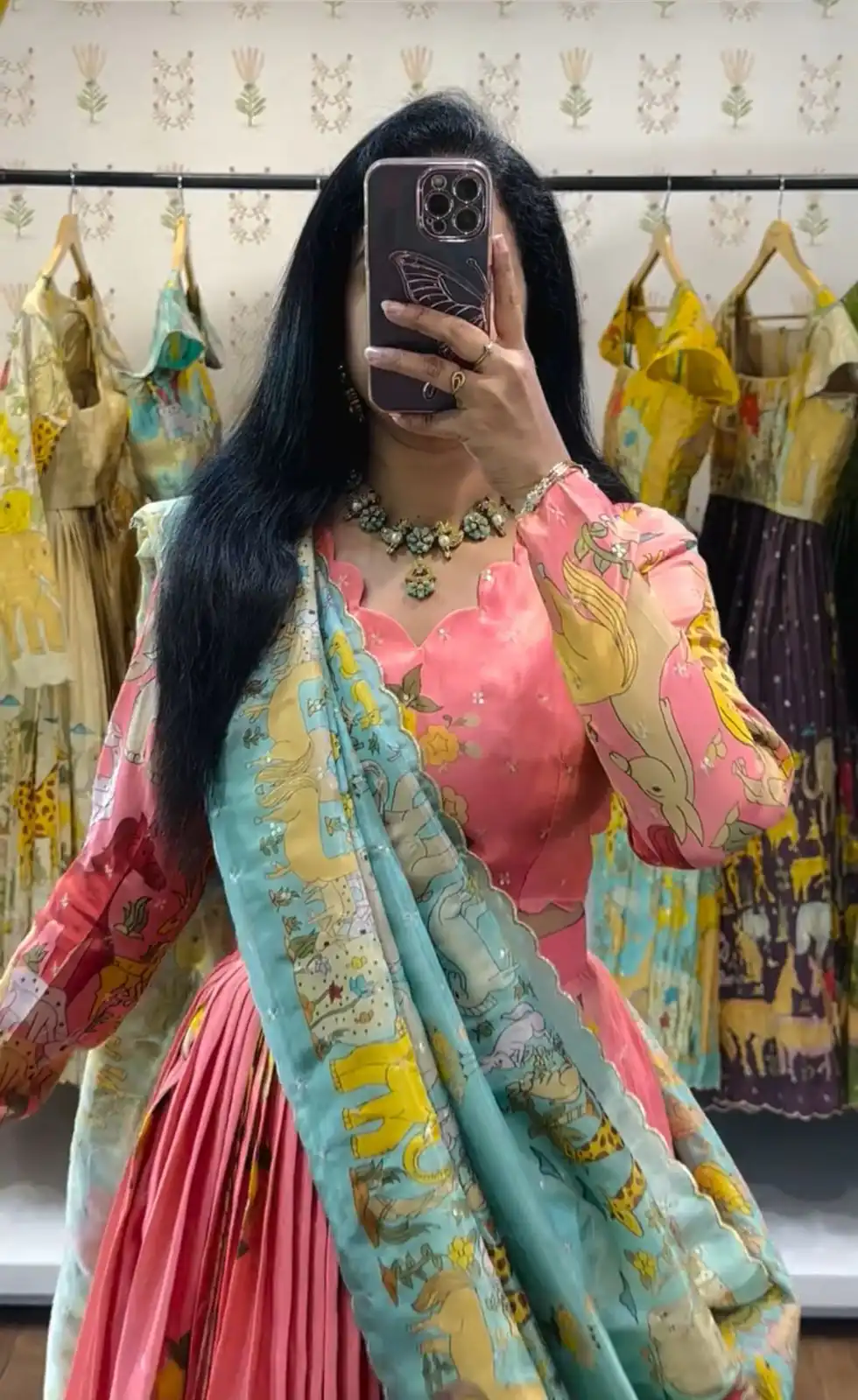 Peach Cotton Kalamkari Print Lehenga Choli - Image 2