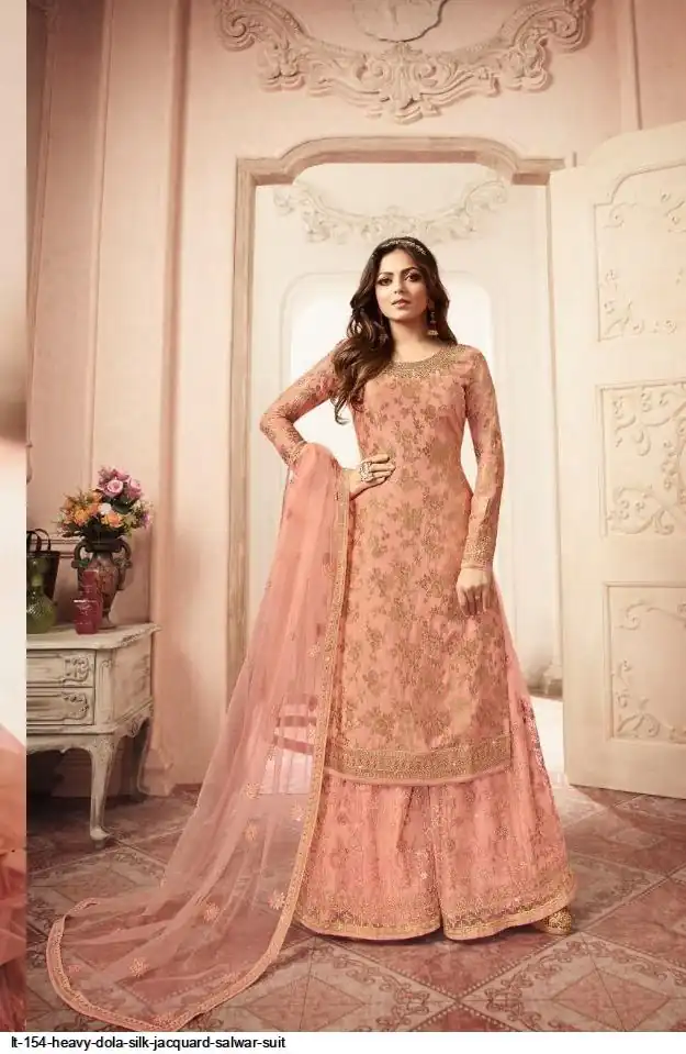 FC L.t 5401 Peach Color Jacquard Silk Georgette Diamond Sharara Suit Wedding, Party, Festive Expected Delivery 4-6 Working Days  @2999/- | Jump Suits, Salwar suit, Casual Suits, Creative suits, Designer Suits, Palazzo Suits, Party Wear Suits, Patiala Suits, Straight Suits