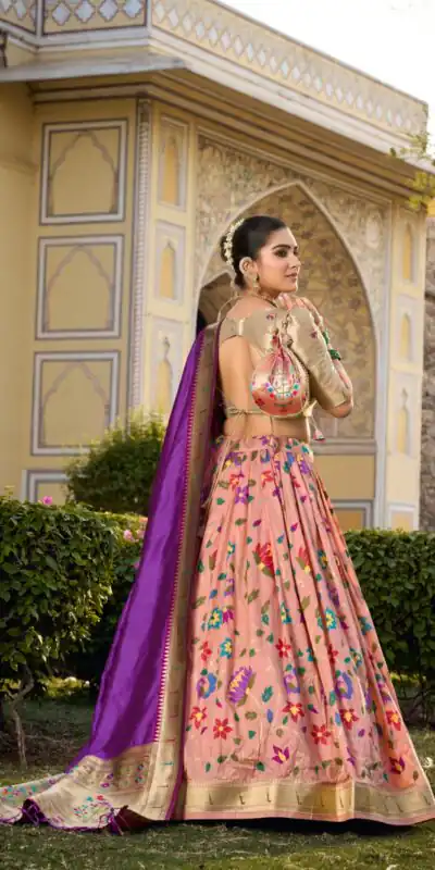 LNB 2021 Peach Jacquard Silk Weaving Zari Lehenga Choli Festive Party Wedding, Events etc. Delivery 4-6 Working Days @4099/- | Lehenga, Bollywood Lehenga, Creative Lehenga, Designer Lehenga, Embroidered Lehenga, Party Wear Lehenga