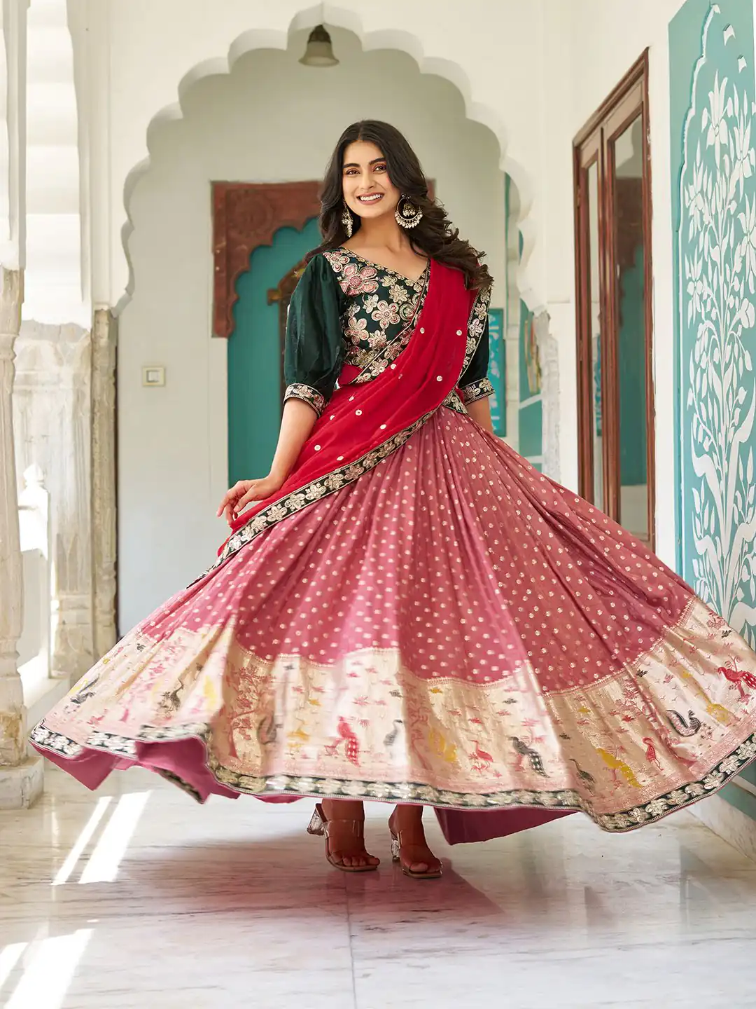 Ram 104 Peach mono silk Lehenga Choli Perfect for Wedding, Party, Anniversary, Onam, Ethnic Day – . Festive Deal ₹3149. Delivery 4-6 Working Days. | Lehenga, Bollywood Lehenga, Creative Lehenga, Designer Lehenga, Embroidered Lehenga, Party Wear Lehenga