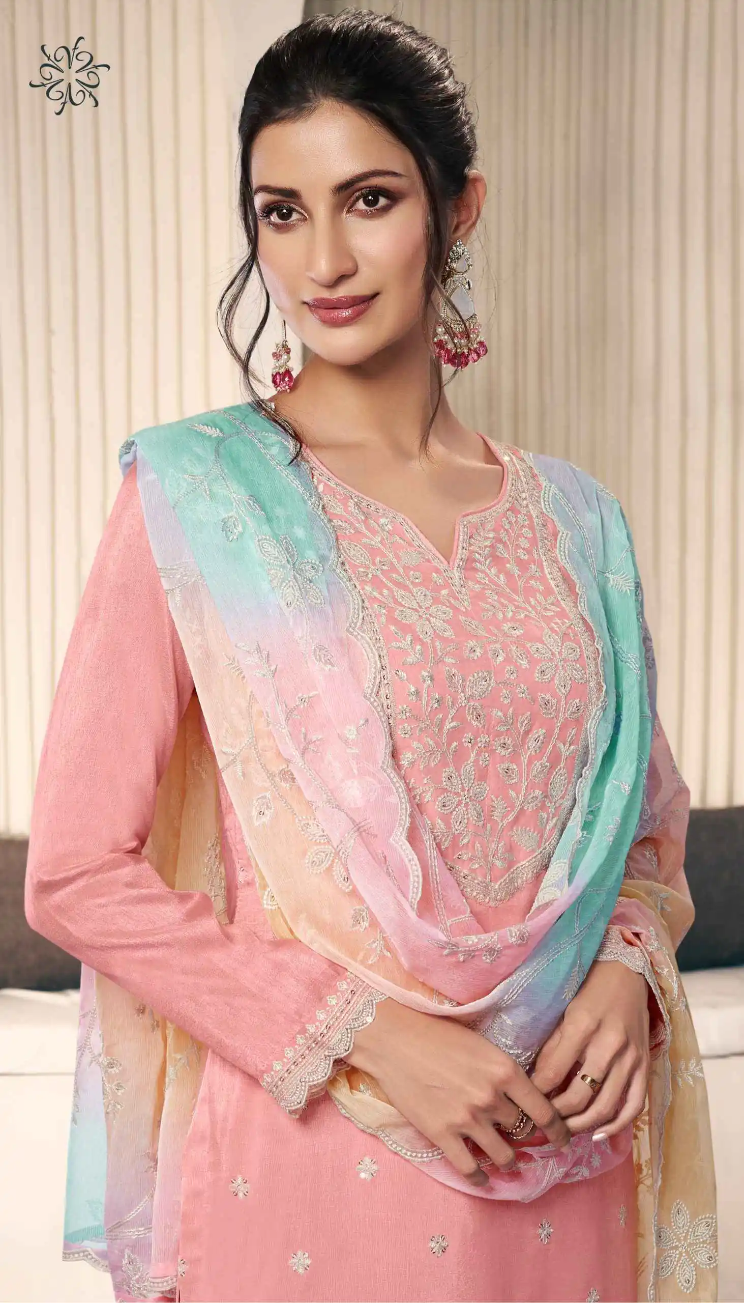 Peach Vichitra Digital Print Embroidery Work Salwar Suit - Image 2