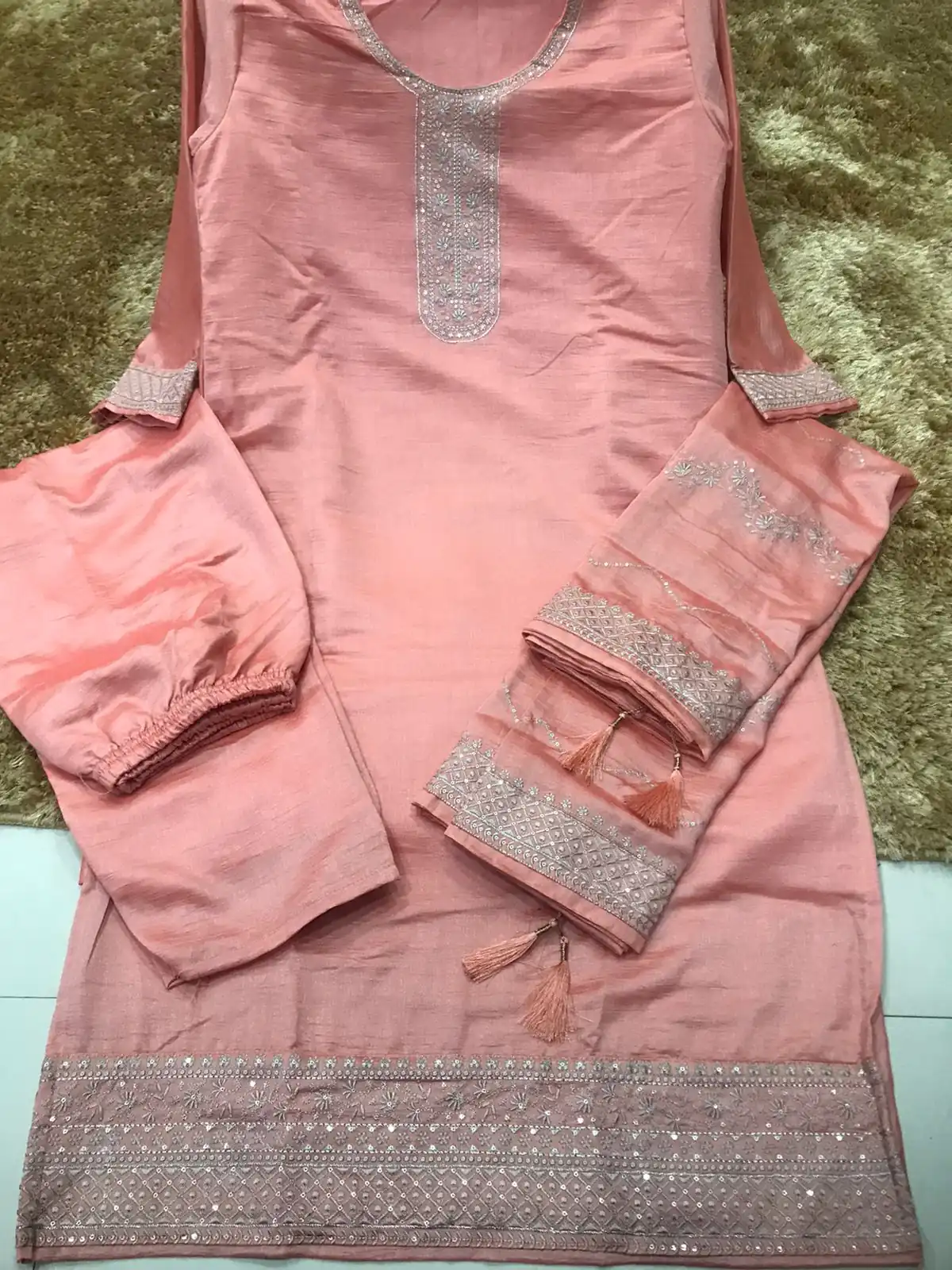 Peach Vichitra Embroidery Work Salwar Suit - Image 2