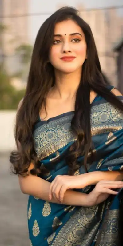 Peacock Blue Lichi Silk Rich Jacquard Work Saree