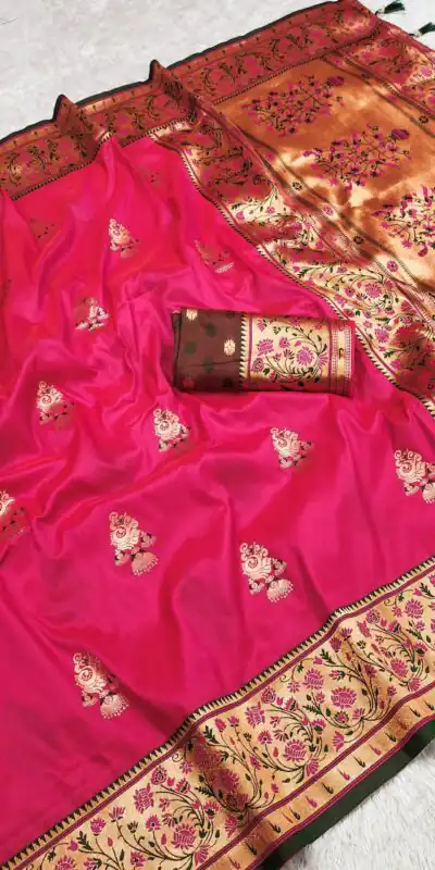 Pink Banarasi Silk Lace Work Zari Work Saree
