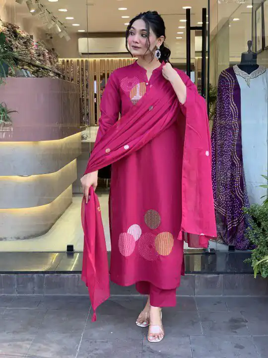Pink Chanderi Embroidery Mirror Work Salar Suit - Image 2