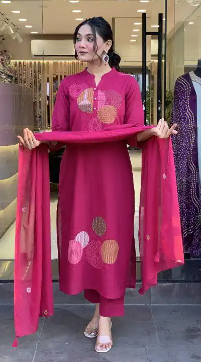 Pink Chanderi Embroidery Mirror Work Salar Suit