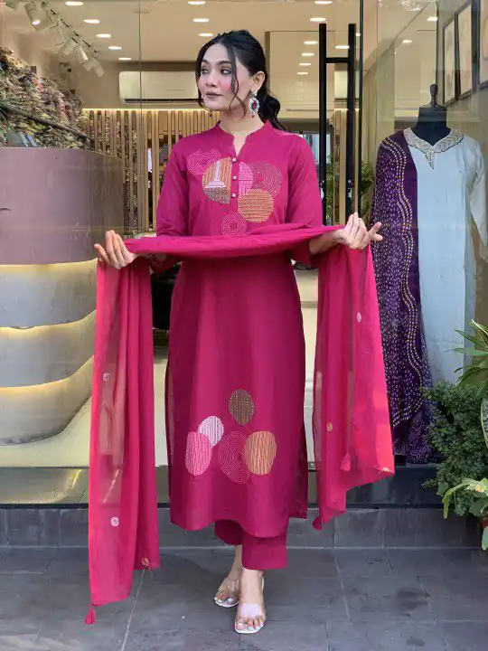 Pink Chanderi Embroidery Mirror Work Salar Suit