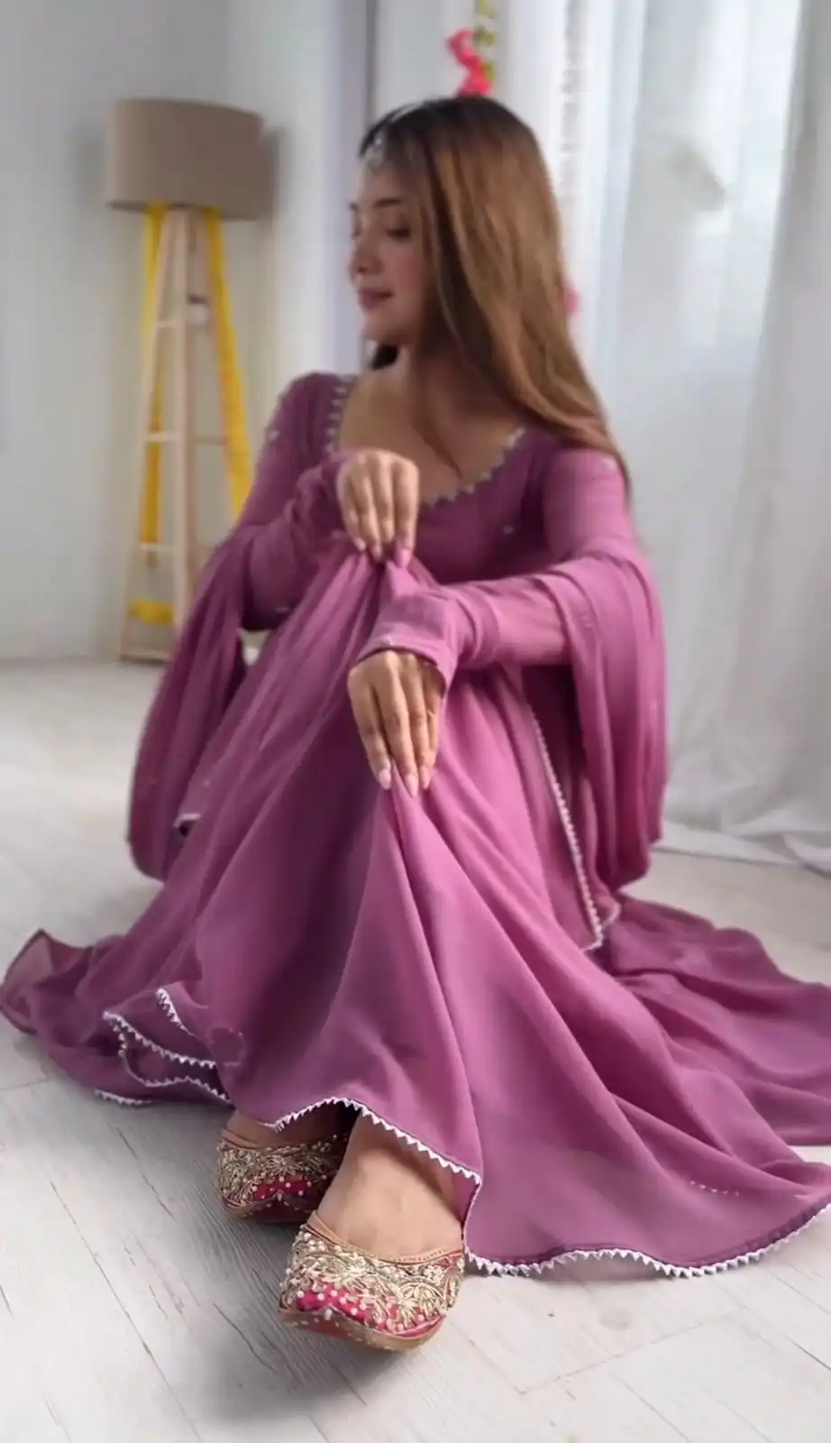 Pink Faux Georgette Lace Embroidery Work Sawar Suit - Image 6