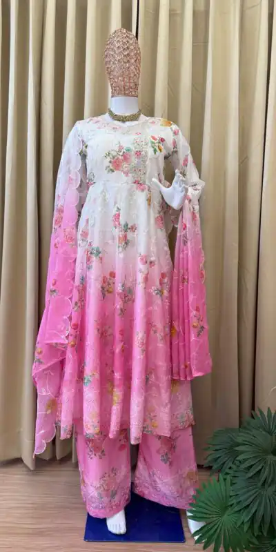 ST 1126 Pink Faux Georgette Gown Perfect for Wedding, Party, Diwali, Makar Sankranti, Mehendi – . Special Price ₹2599. Delivery 4-6 Working Days. | Jump Suits, Salwar suit, Casual Suits, Creative suits, Designer Suits, Palazzo Suits, Party Wear Suits, Patiala Suits, Straight Suits