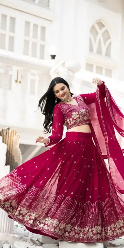 Ram 033 Pink Color Fox Georgette Lehenga Choli with Embroidery Work. Special Price ₹2499. Delivery 4-6 Working Days. Shop now. | Lehenga, Bollywood Lehenga, Creative Lehenga, Designer Lehenga, Embroidered Lehenga, Party Wear Lehenga