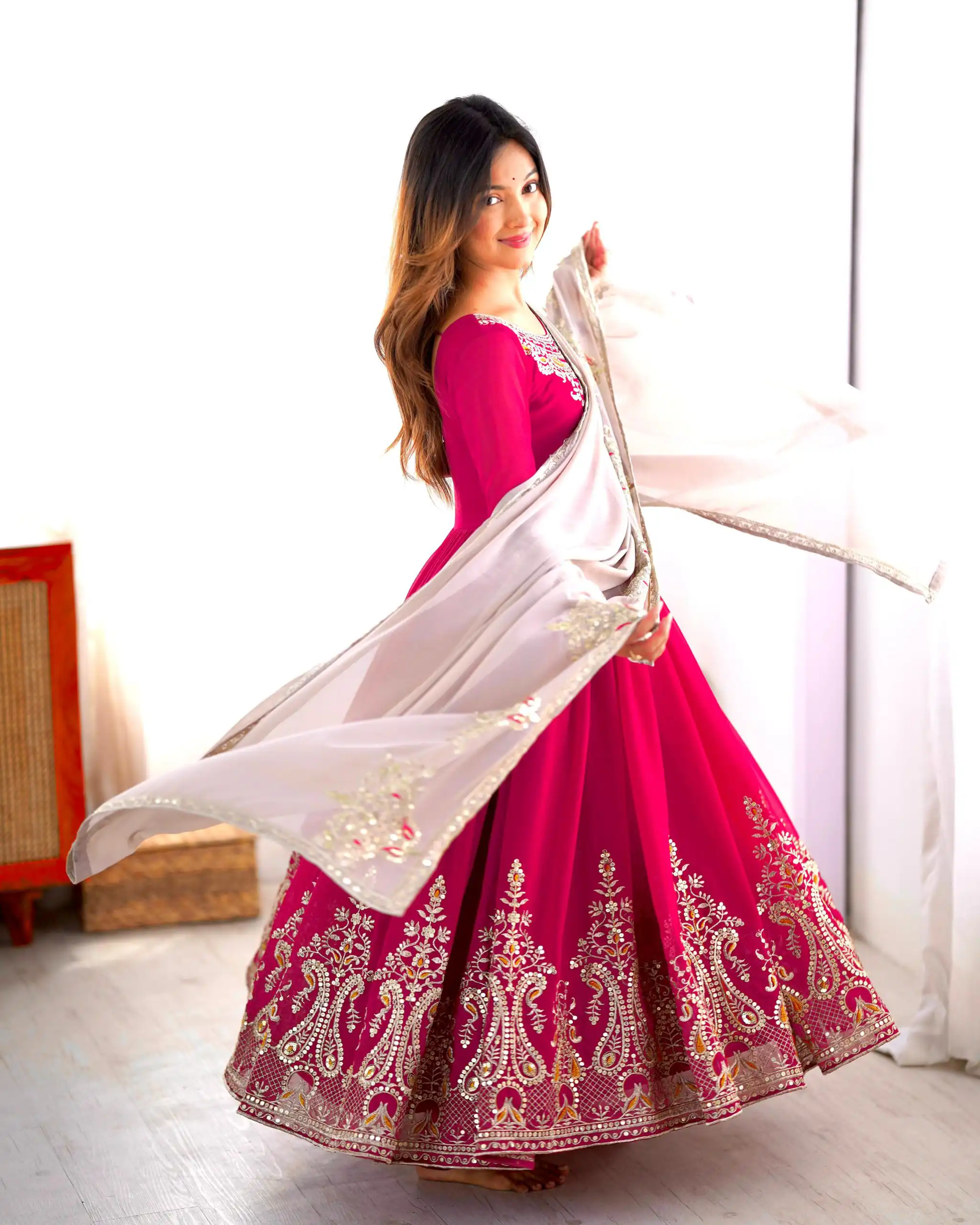 ZF 5008 Pink Georgette Gown with Embroidery Work. Wedding, Party, Festive, Events, Special Price ₹2049. Delivery 4-6 Working Days. Shop now. | Jump Suits, Salwar suit, Casual Suits, Creative suits, Designer Suits, Palazzo Suits, Party Wear Suits, Patiala Suits, Straight Suits