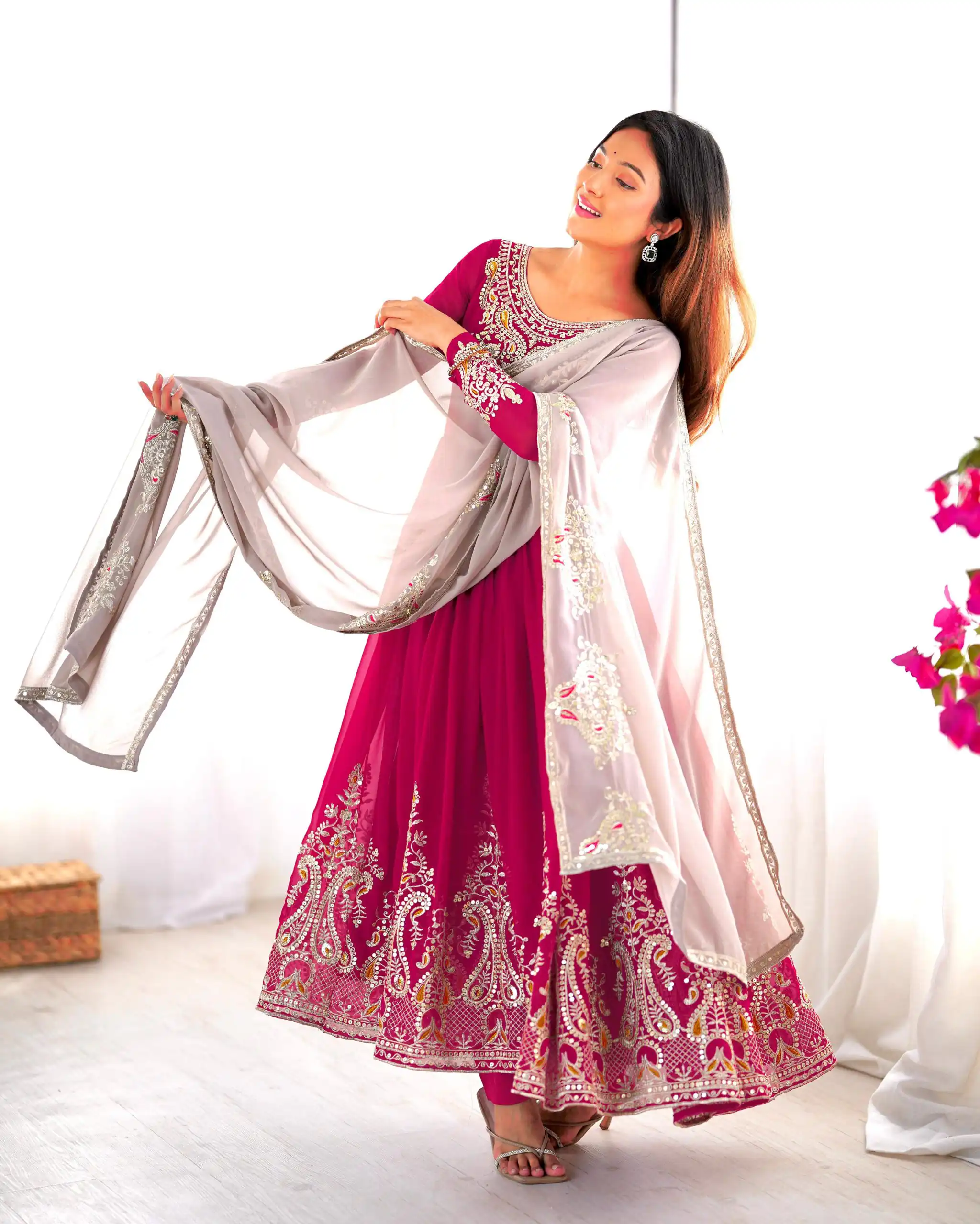 ZF 5008 Pink Georgette Gown with Embroidery Work. Wedding, Party, Festive, Events, Special Price ₹2049. Delivery 4-6 Working Days. Shop now. | Jump Suits, Salwar suit, Casual Suits, Creative suits, Designer Suits, Palazzo Suits, Party Wear Suits, Patiala Suits, Straight Suits