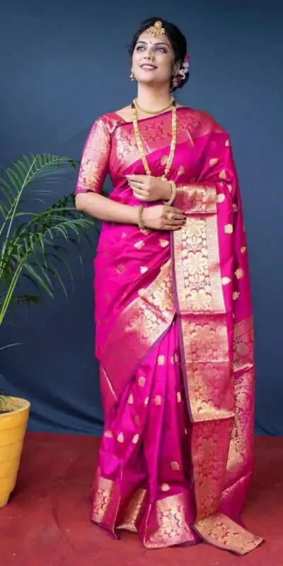 Pink Lichi Silk Border Work Saree