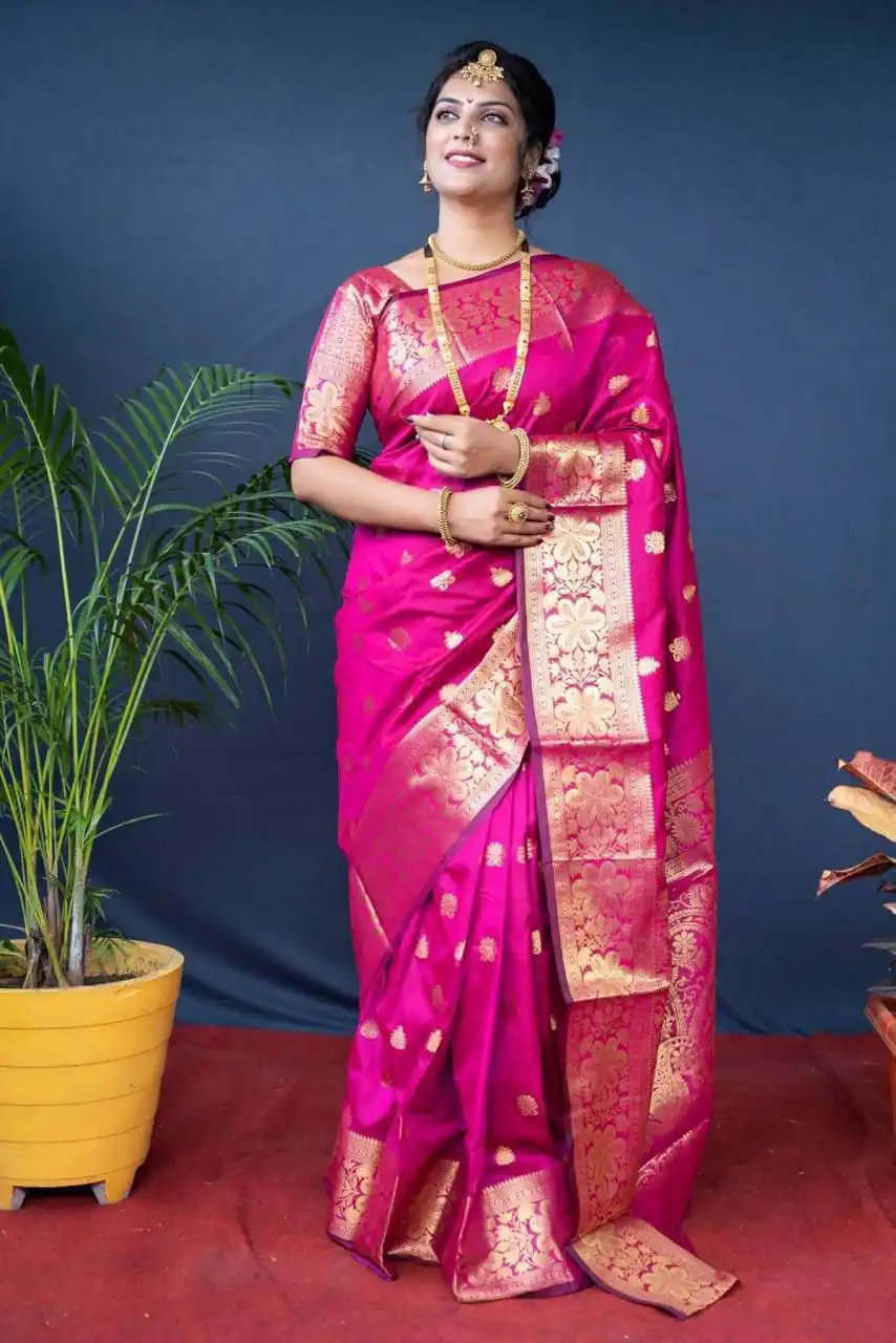 Pink Lichi Silk Border Work Saree
