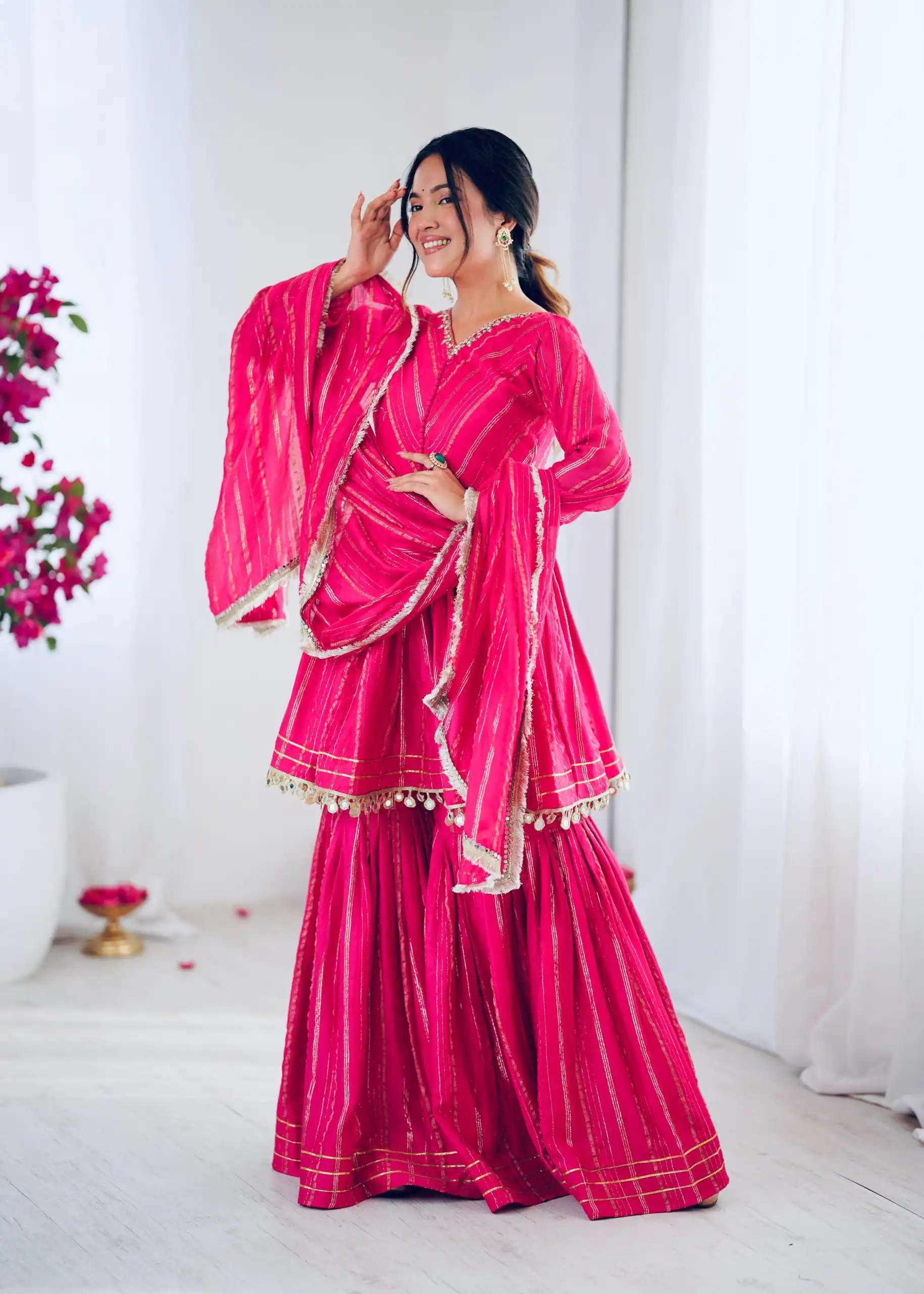 Pink Mal Chanderi Mirror Work Salwar Suit - Image 4