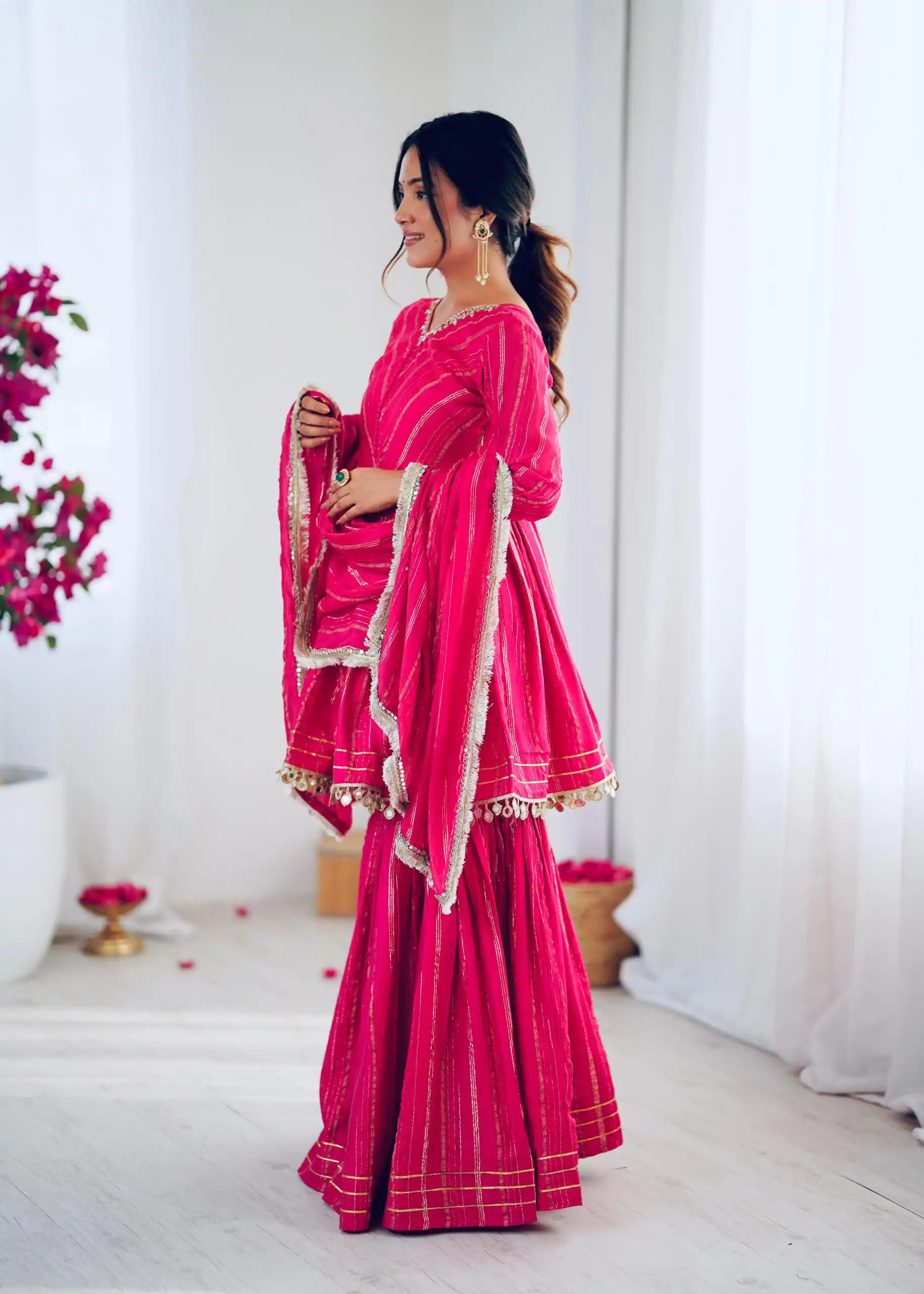Pink Mal Chanderi Mirror Work Salwar Suit - Image 3