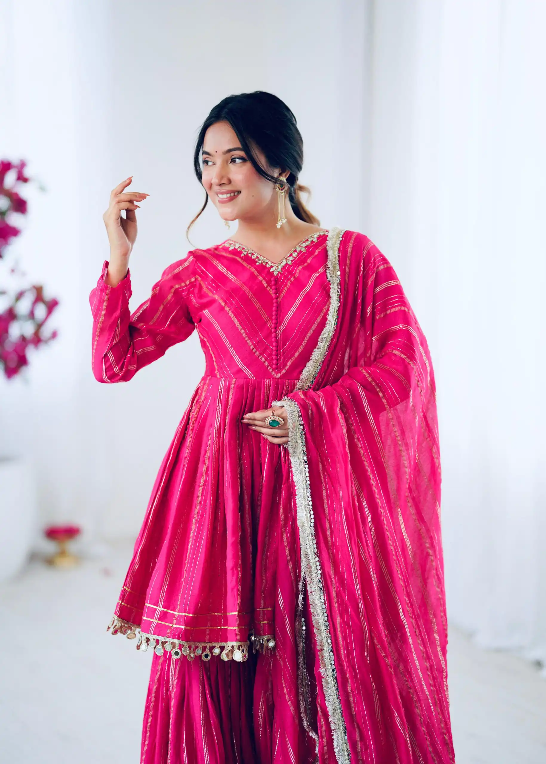 Pink Mal Chanderi Mirror Work Salwar Suit - Image 2