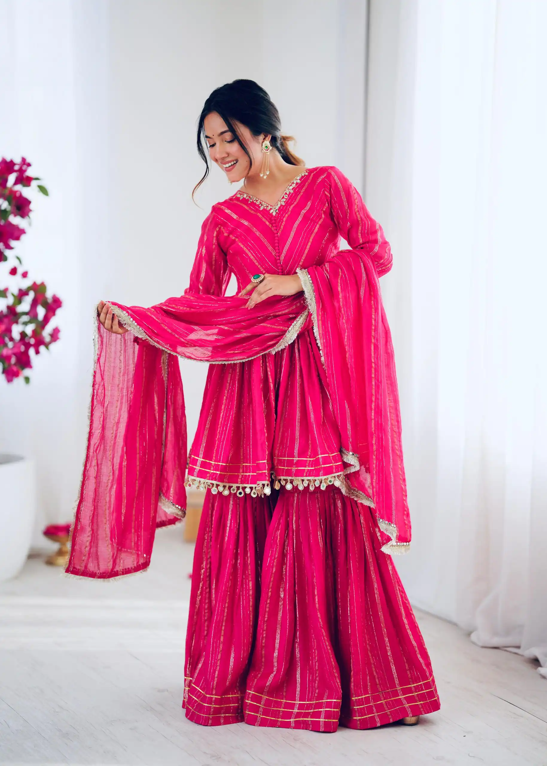 Pink Mal Chanderi Mirror Work Salwar Suit
