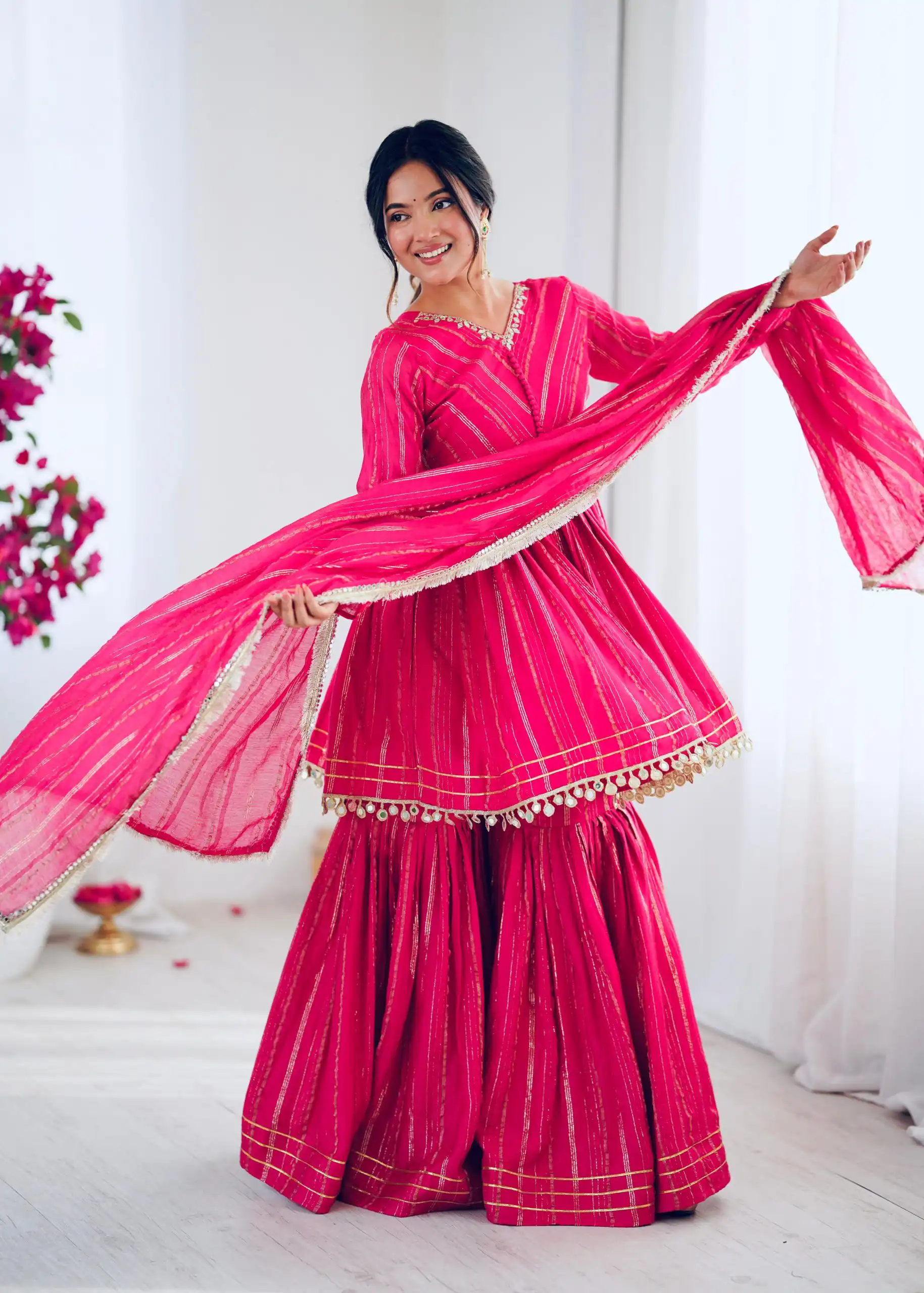 Pink Mal Chanderi Mirror Work Salwar Suit - Image 15