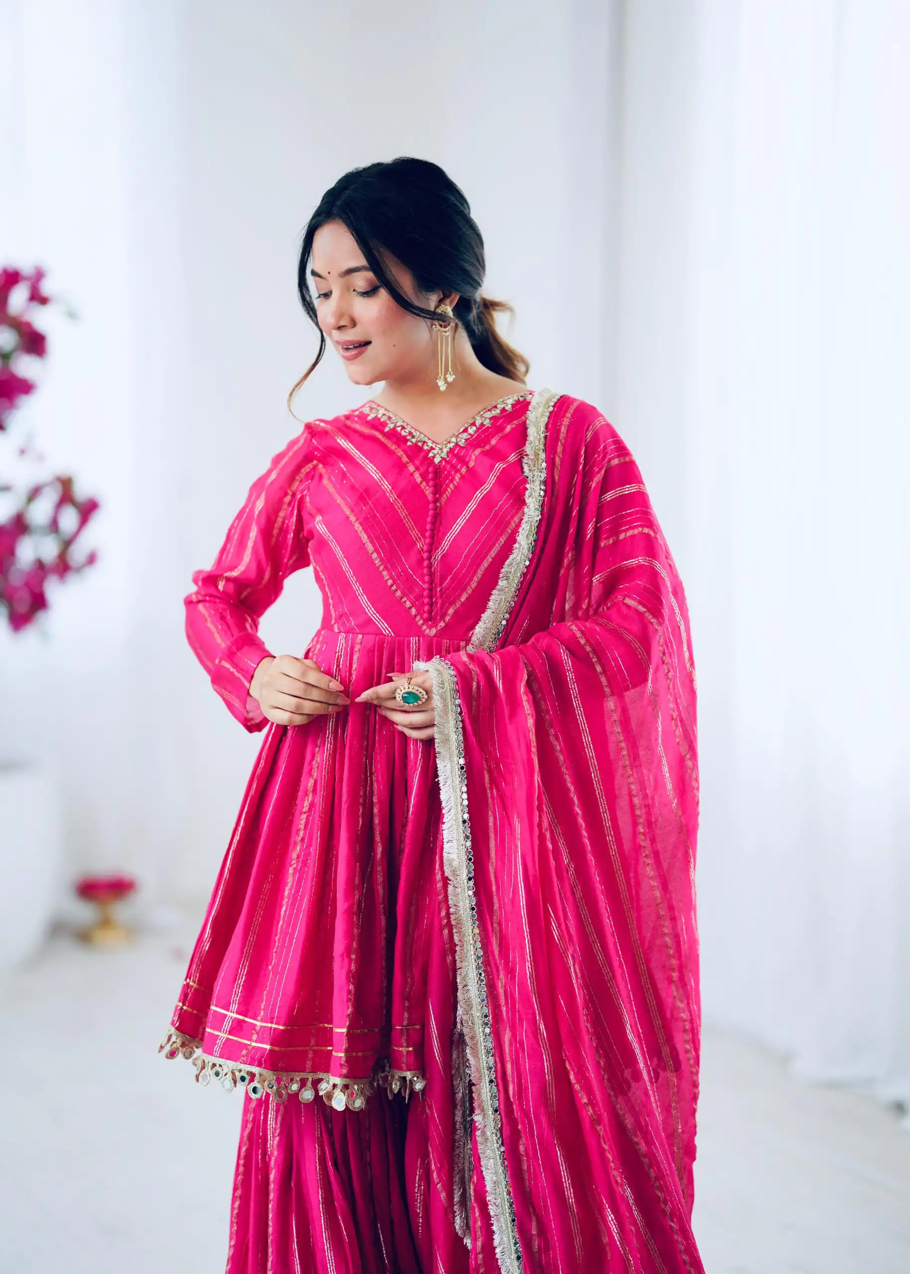Pink Mal Chanderi Mirror Work Salwar Suit - Image 14