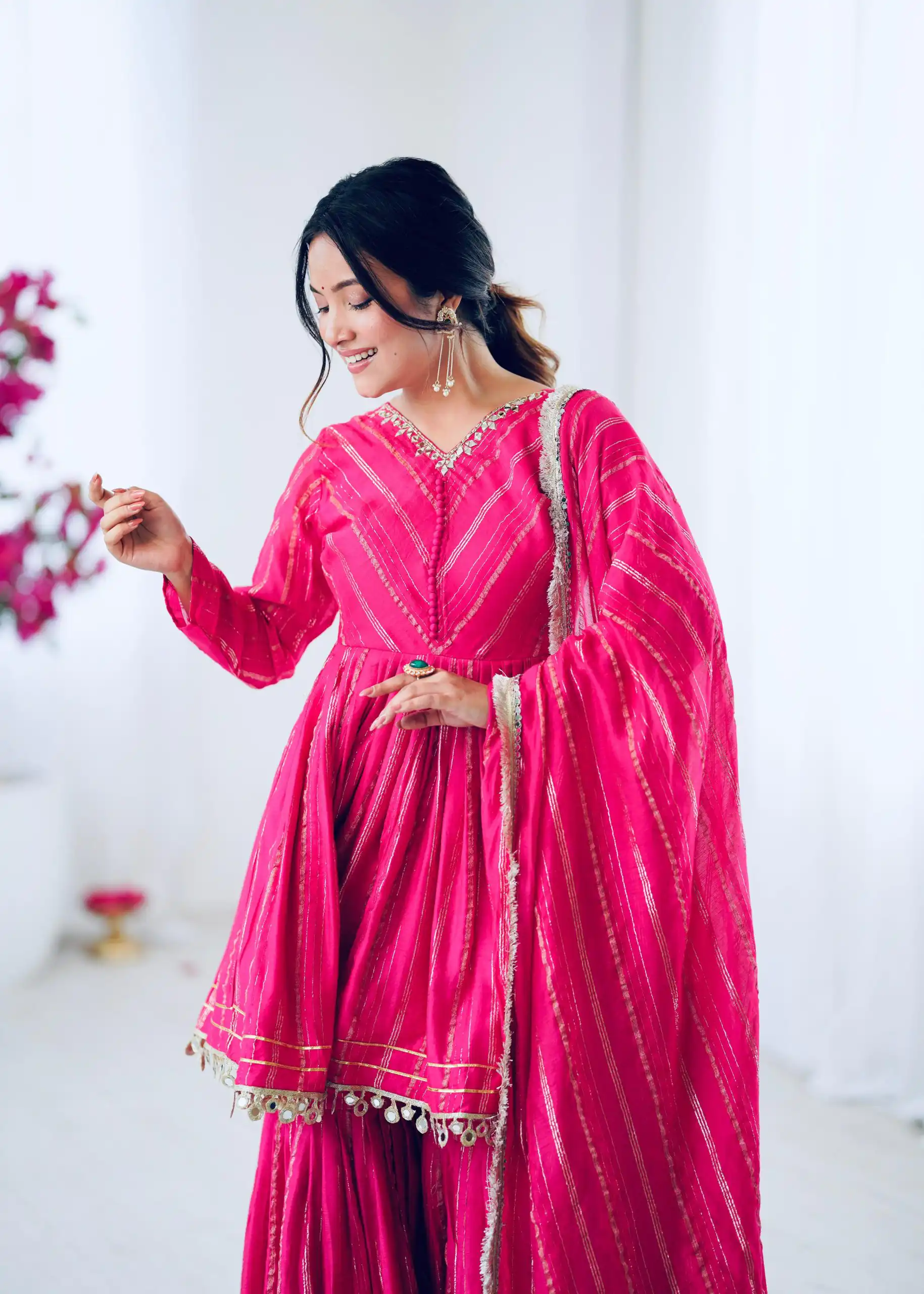 Pink Mal Chanderi Mirror Work Salwar Suit - Image 13