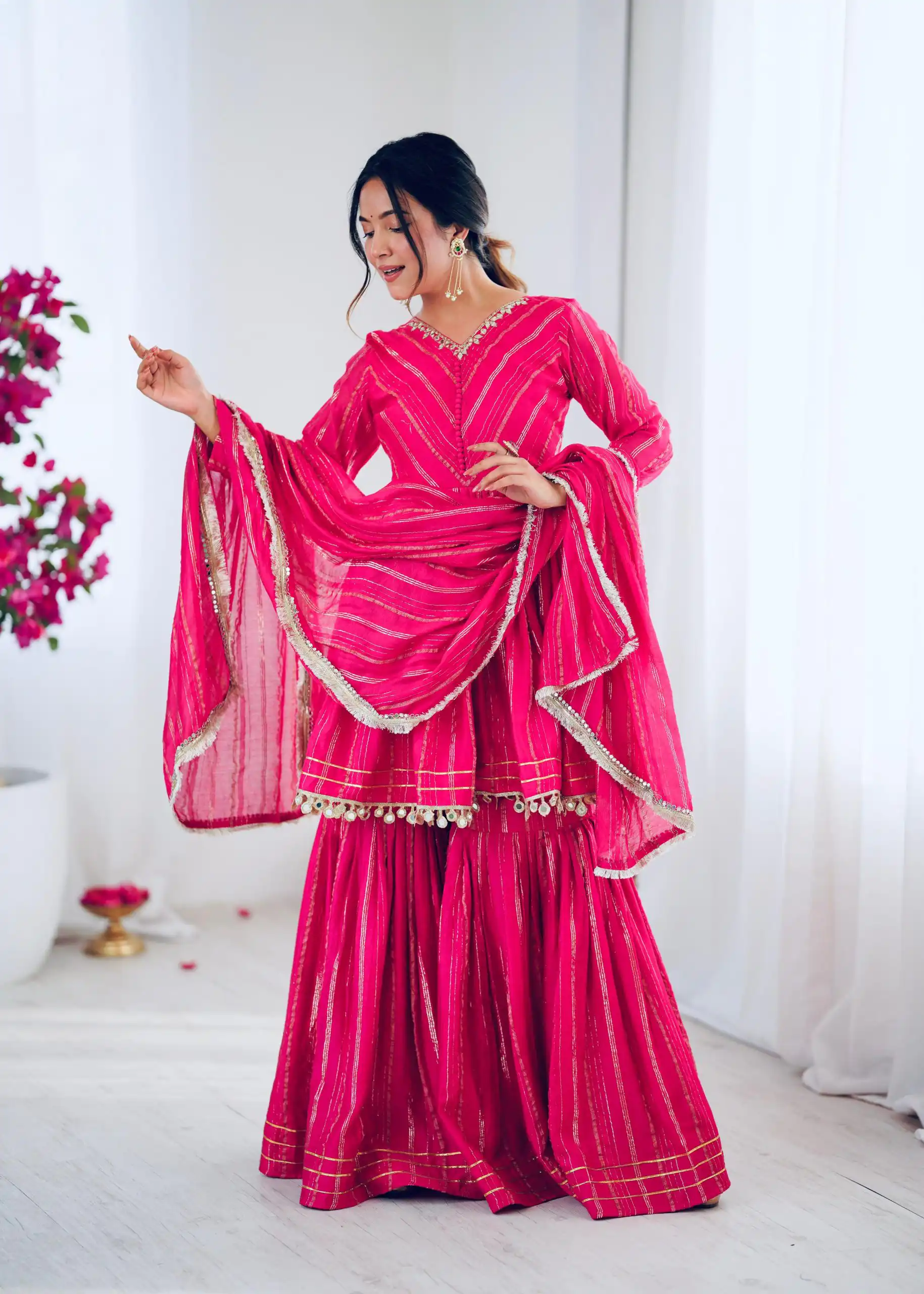 Pink Mal Chanderi Mirror Work Salwar Suit - Image 10