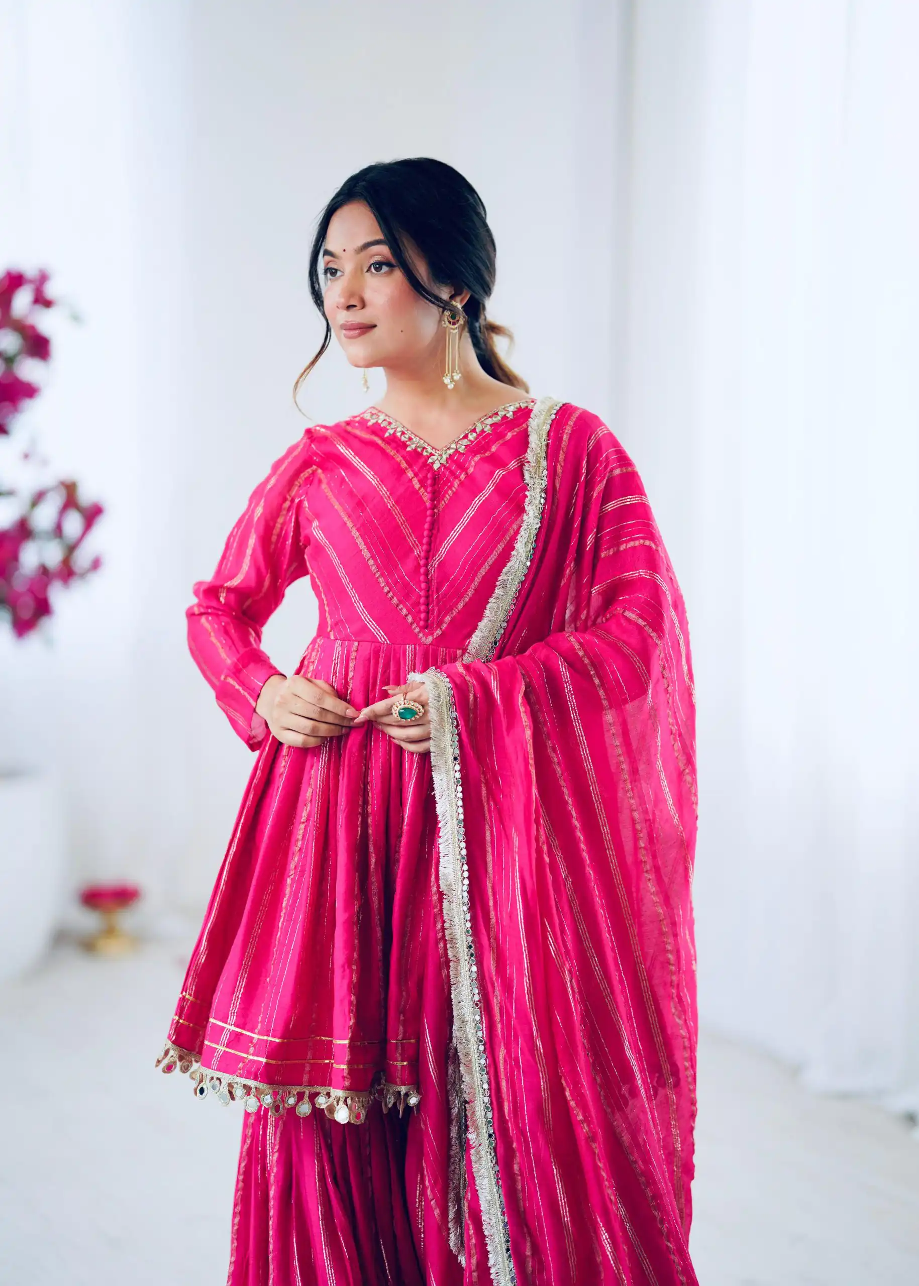 Pink Mal Chanderi Mirror Work Salwar Suit - Image 9
