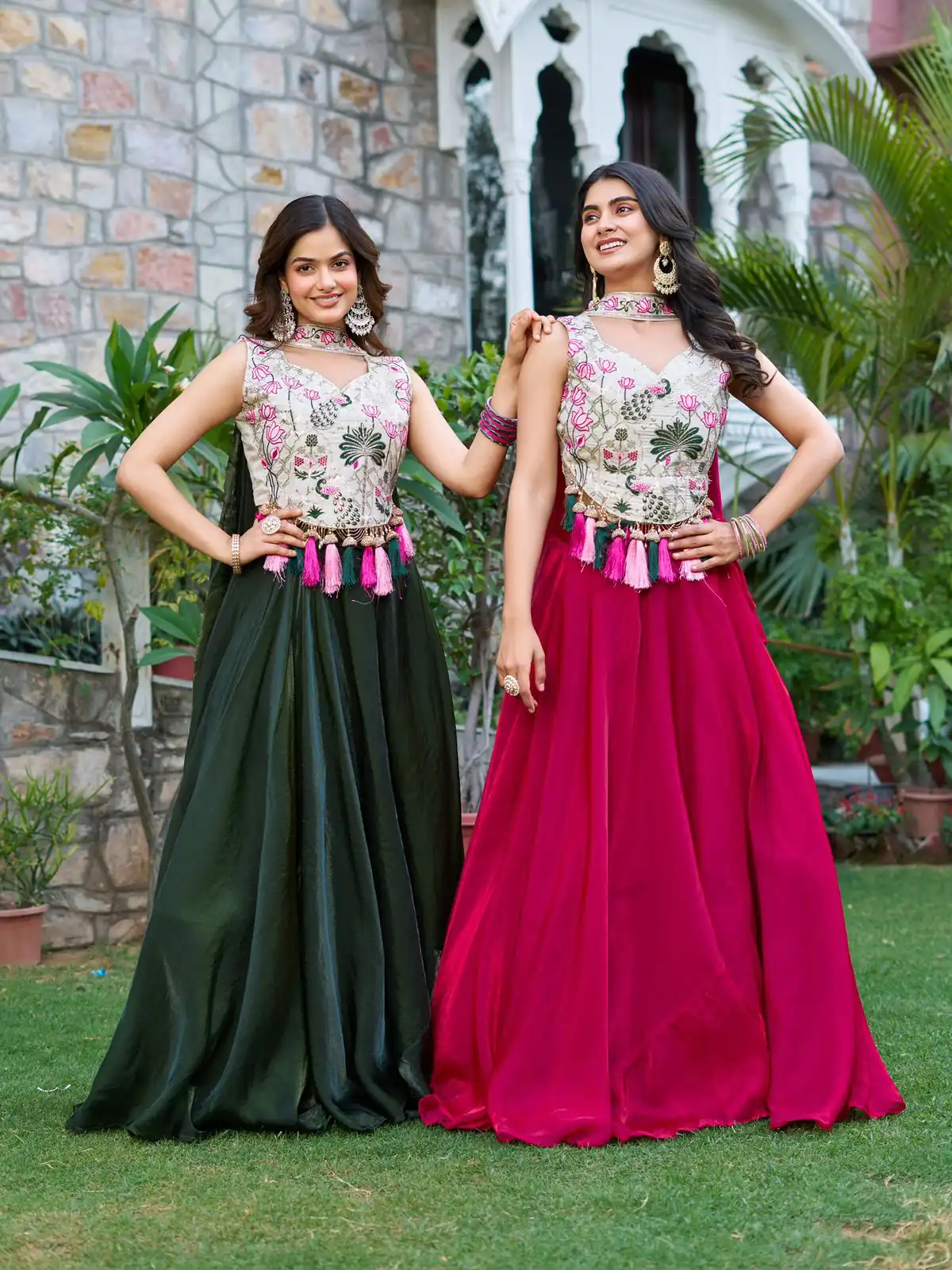 Pink Simar Tissue Silk Thread Work Lehenga Choli - Image 3