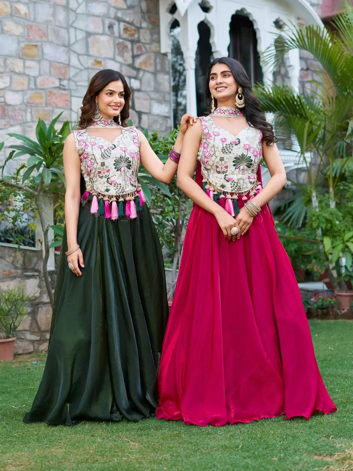 Pink Simar Tissue Silk Thread Work Lehenga Choli - Image 2