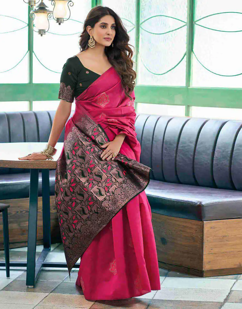 Pink Soft Lichi Silk Lace Border Work Saree - Image 4
