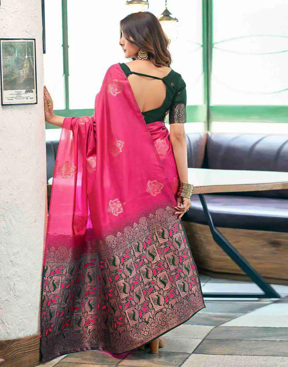 Pink Soft Lichi Silk Lace Border Work Saree - Image 2