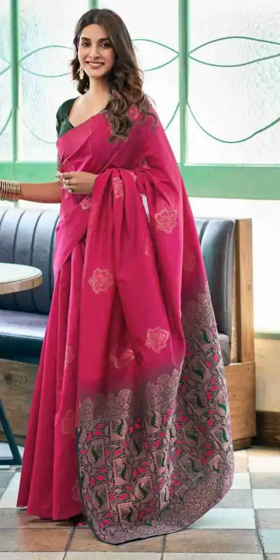 Pink Soft Lichi Silk Lace Border Work Saree