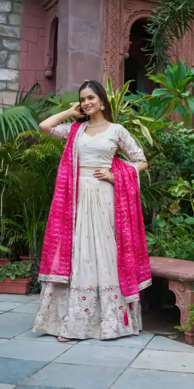 Pink Tissue Silk Embroidery Work Lehenga Choli
