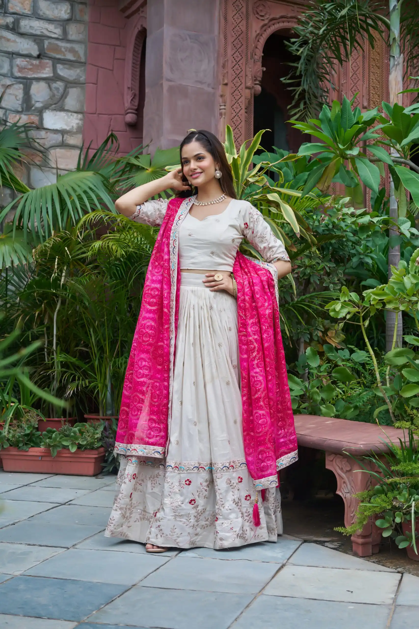 Pink Tissue Silk Embroidery Work Lehenga Choli