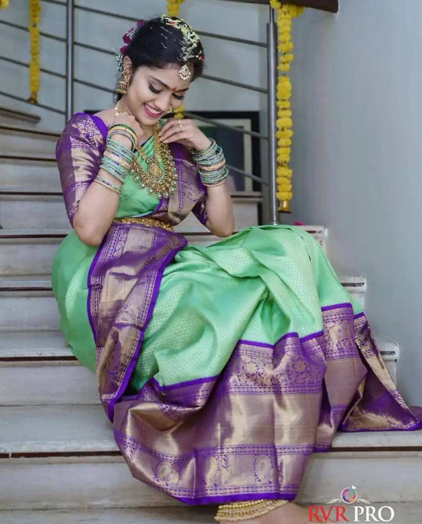 Pista Green Soft Silk Jacquard All Over Saree