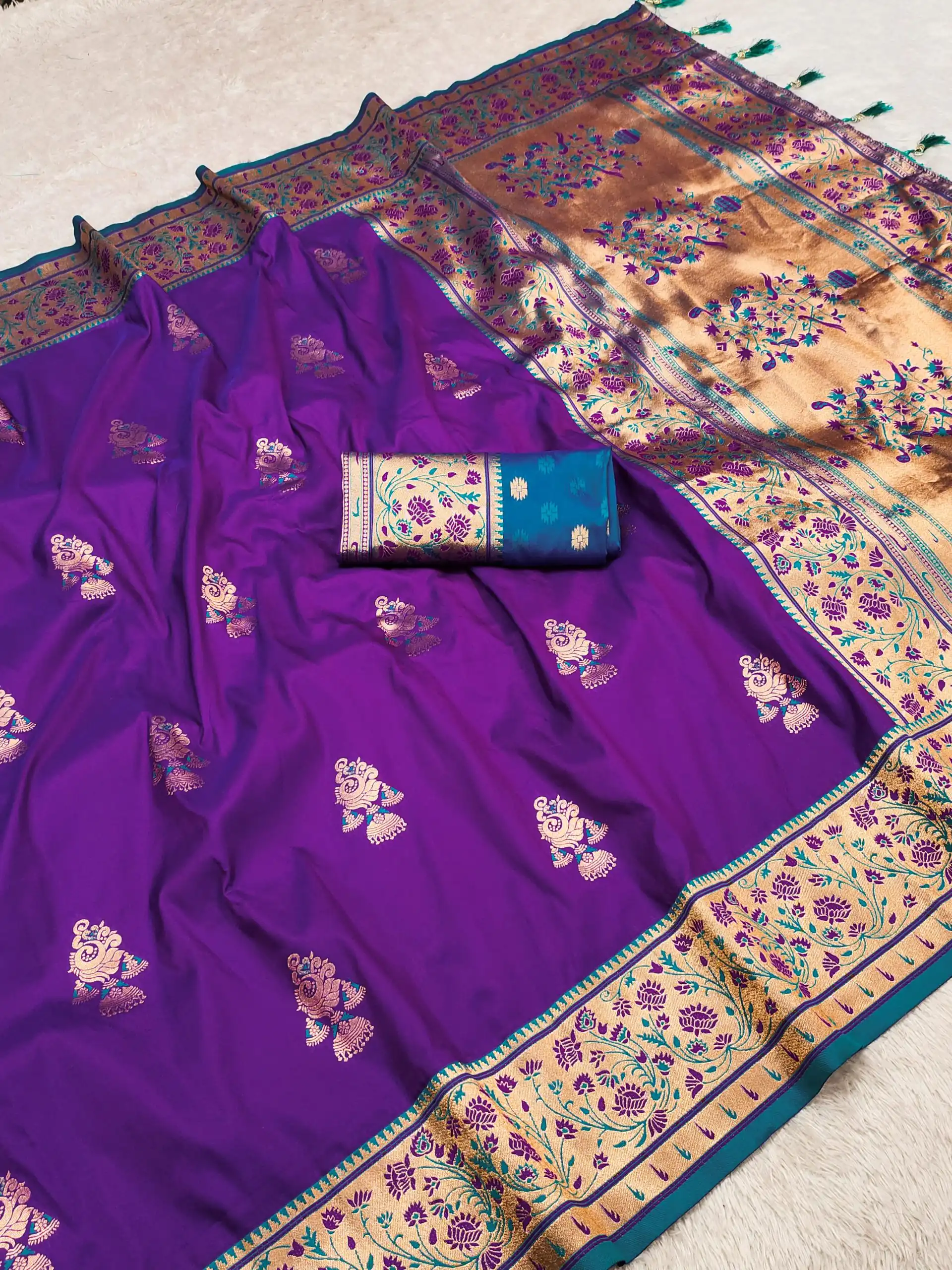 Purple Banarasi Silk Lace Work Zari Work Saree