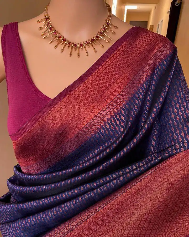 Purple Lichi Silk Jacquard Border Lace Work Saree - Image 2