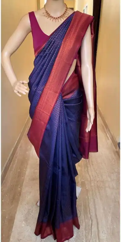 Purple Lichi Silk Jacquard Border Lace Work Saree