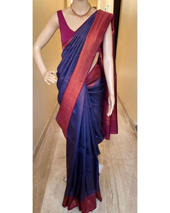 Purple Lichi Silk Jacquard Border Lace Work Saree