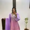 Purple Printed Crape Silk Mirror Work Salwar Suit