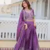 Purple Pure Chinon Embroidery Work Lehenga Choli