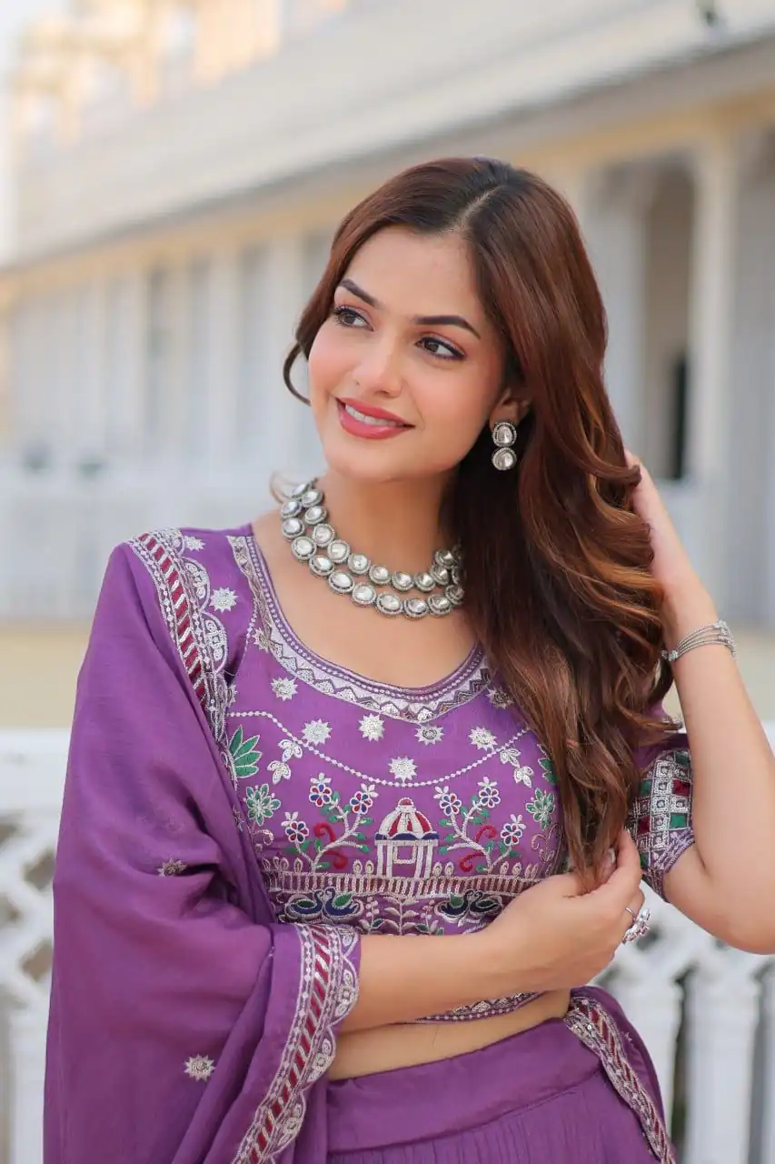 Purple Pure Chinon Embroidery Work Lehenga Choli - Image 6